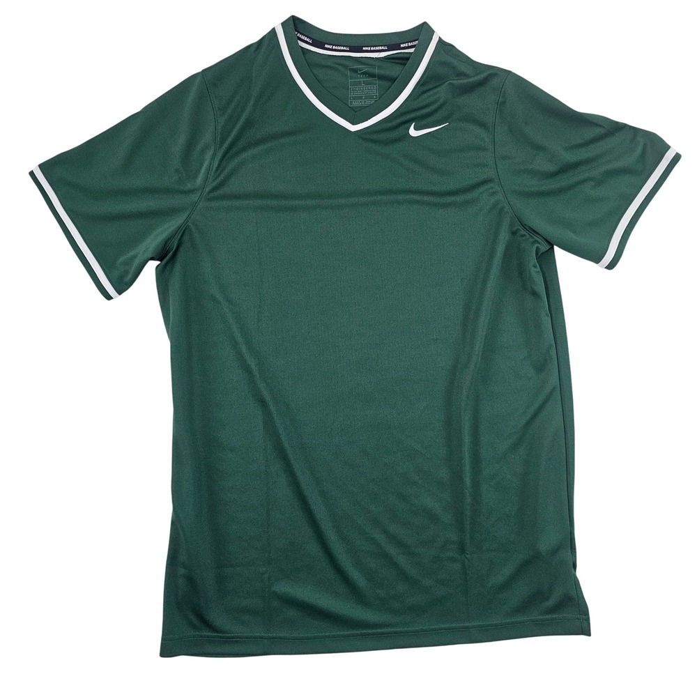 Nike Baseball Team Jersey Shirt Mens Large Green White V-Neck‎ Engineered Top